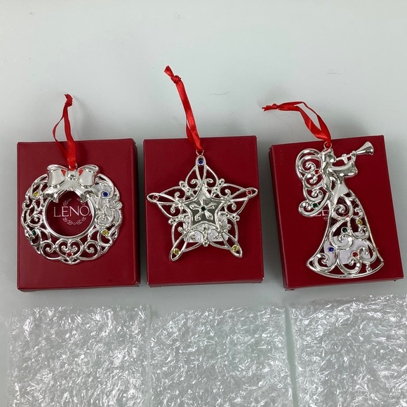 Lenox Sparkle And Scroll Angel Star Wreath ornaments New open box - Picture 2 of 12